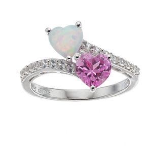 Sterling Silver Lab-Created Opal, Pink & White Sapphire Heart Ring