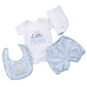 Baby Boy 'Baby Aspen 4-pc. Little Prince Bodysuit, Seersucker Shorts, Bib & Burp Cloth Set