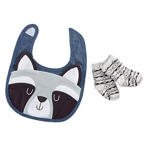 Baby Aspen Forest Friends Raccoon Bib and Socks Set