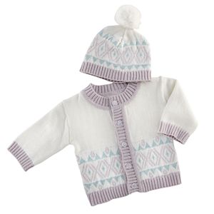 Baby Aspen White Fair Isle Cardigan And Pom Pom Hat Set