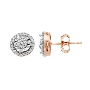 18k Rose Gold Over Silver 1/4 Carat T.W. Diamond Halo Stud Earrings