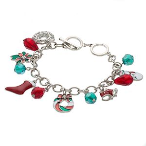 Poinsettia, Snowman, Stocking & Wreath Charm Toggle Bracelet