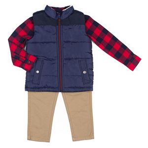 Toddler Boy Little Lad 3-pc. Quilted Vest, Shirt & Pants Set