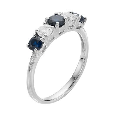Sterling Silver Lab-Created Blue & White Sapphire 5-Stone Ring