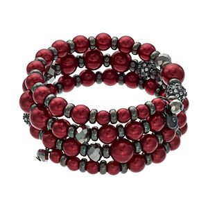 Red Simulated Pearl Coil Bracelet
