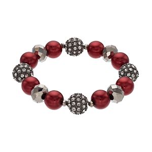 Red Simulated Pearl Fireball Stretch Bracelet