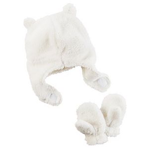 Baby Girl Carter's Plush Velboa 3D Ears Trapper Hat & Mittens Set