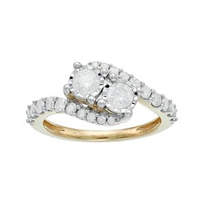 10k Gold 1 Carat T.W. Diamond 2-Stone Bypass Engagement Ring