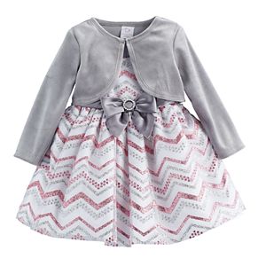 Baby Girl Youngland Glittery Chevron Dress & Velvet Shrug Set