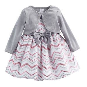 Toddler Girl Youngland Glittery Chevron Dress & Velvet Shrug Set