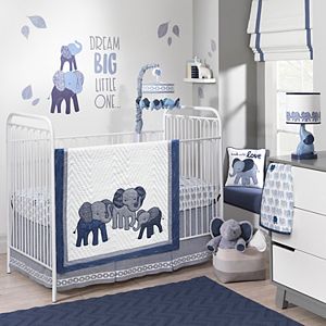 Lambs & Ivy 3-pc. Indigo Elephants Crib Bedding Set