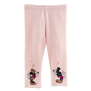 Disney's Mickey Mouse & Minnie Mouse Baby Girl Fleece-Lined Glittery Kissing Graphic Leggings by Jumping Beans®