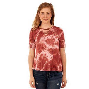 Juniors' Wallflower Lace-Front Swing Tee