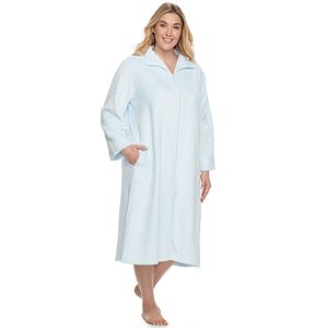 Plus Size Miss Elaine Essentials Fleece Zip-Up Long Robe