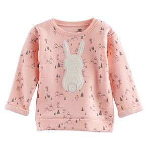 Jumping Beans® Baby Girl Fleece-Lined Fuzzy Animal Graphic Pullover Sweater