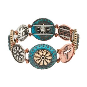 Believe In Tri Tone Cross Disc Stretch Bracelet