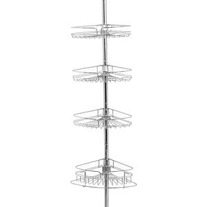 Zenna Home Chrome Finish Corner Tension Pole Tub & Shower Caddy!