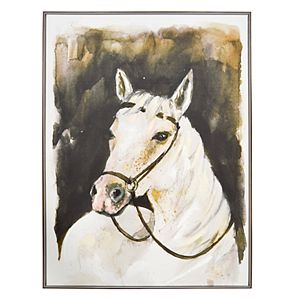 New View White Stallion Framed Canvas Wall Art
