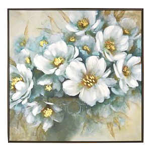 New View Metallic White Floral Framed Canvas Wall Art