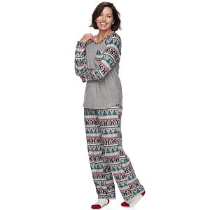 Women's Croft & Barrow® Pajamas: Raglan Velour Tee, Fleece Pants & Socks PJ Set