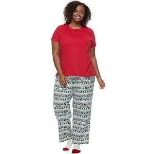 Plus Size Croft & Barrow® Pajamas: Short Sleeve Top, Pants & Socks 3-Piece PJ Set