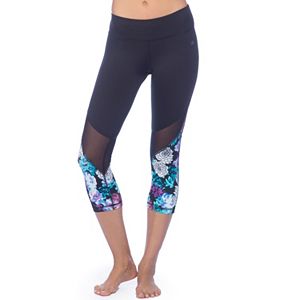 Women's PL Movement by Pink Lotus Active Floral Panel Yoga Capri Leggings