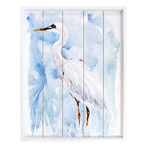 New View Egret Bird Planked Wall Decor