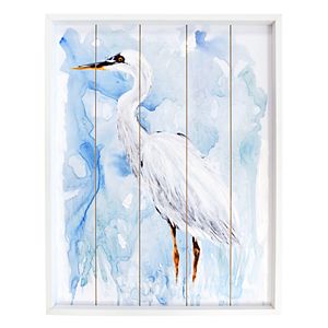 New View Egret Bird Planked Wall Decor