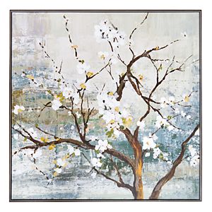 New View Metallic White Blossom Tree Framed Canvas Wall Art