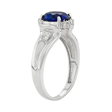 Jewelexcess Sterling Silver Lab-Created Sapphire & Diamond Accent Ring