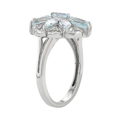 Sterling Silver Aquamarine & Diamond Accent Flower Ring