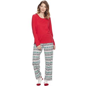 Petite Croft & Barrow® Pajamas: Knit Top, Pants & Socks 3-Piece PJ Set