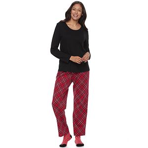 Petite Croft & Barrow® Pajamas: Knit Top, Pants & Socks 3-Piece PJ Set