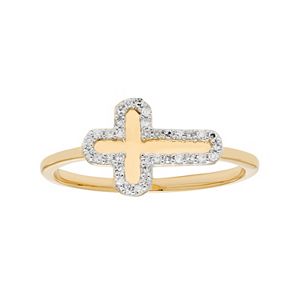 10k Gold 1/8 Carat T.W. Diamond Sideways Cross Ring
