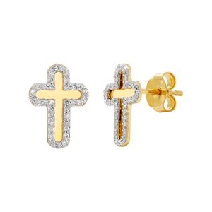 10k Gold 1/5 Carat T.W. Diamond Cross Stud Earrings