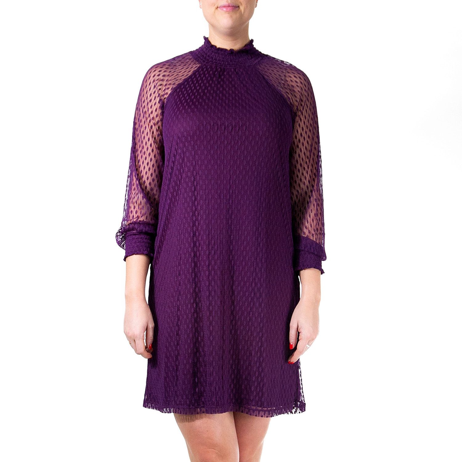 women's nina leonard lace mockneck trapeze dress