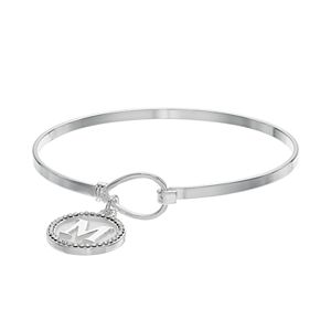 Silver Plated Crystal Initial Charm Bangle Bracelet