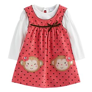 Baby Girl Nannette Polka-Dot Monkey Jumper & Bodysuit Set