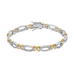 Two Tone Sterling Silver 1/4 Carat T.W. Diamond XO Bracelet