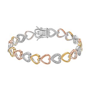Tri Tone Sterling Silver 1/4 Carat T.W. Diamond Heart Bracelet