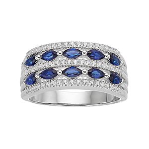 Sterling Silver Lab-Created Blue & White Sapphire Multi Row Ring