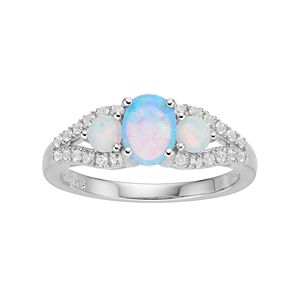 Sterling Silver Lab-Created Opal & White Sapphire 3-Stone Ring