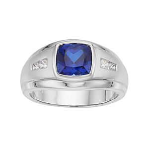 Men's Sterling Silver Lab-Created Blue & White Sapphire Ring