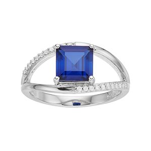 Sterling Silver Lab-Created Sapphire & White Zircon Openwork Ring
