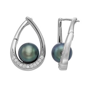 14k White Gold Tahitian Cultured Pearl & 1/4 Carat T.W. Diamond Teardrop Earrings