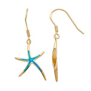 14k Gold Over Silver Lab-Created Blue Opal Starfish Drop Earrings