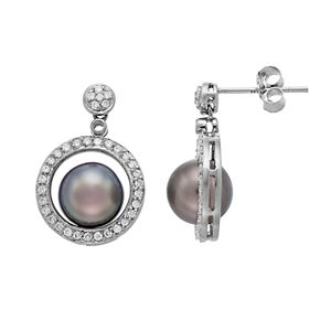 14k White Gold Tahitian Cultured Pearl & 1/3 Carat T.W. Diamond Circle Drop Earrings