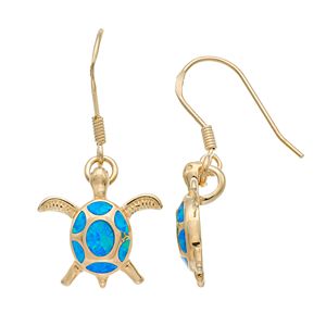 14k Gold Over Silver Lab-Created Blue Opal Turtle Drop Earrings