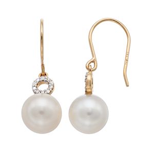 14k Gold Freshwater Cultured Pearl &  Diamond Accent Drop Earrings