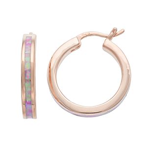 14k Rose Gold Over Silver Lab-Created Pink Opal Hoop Earrings